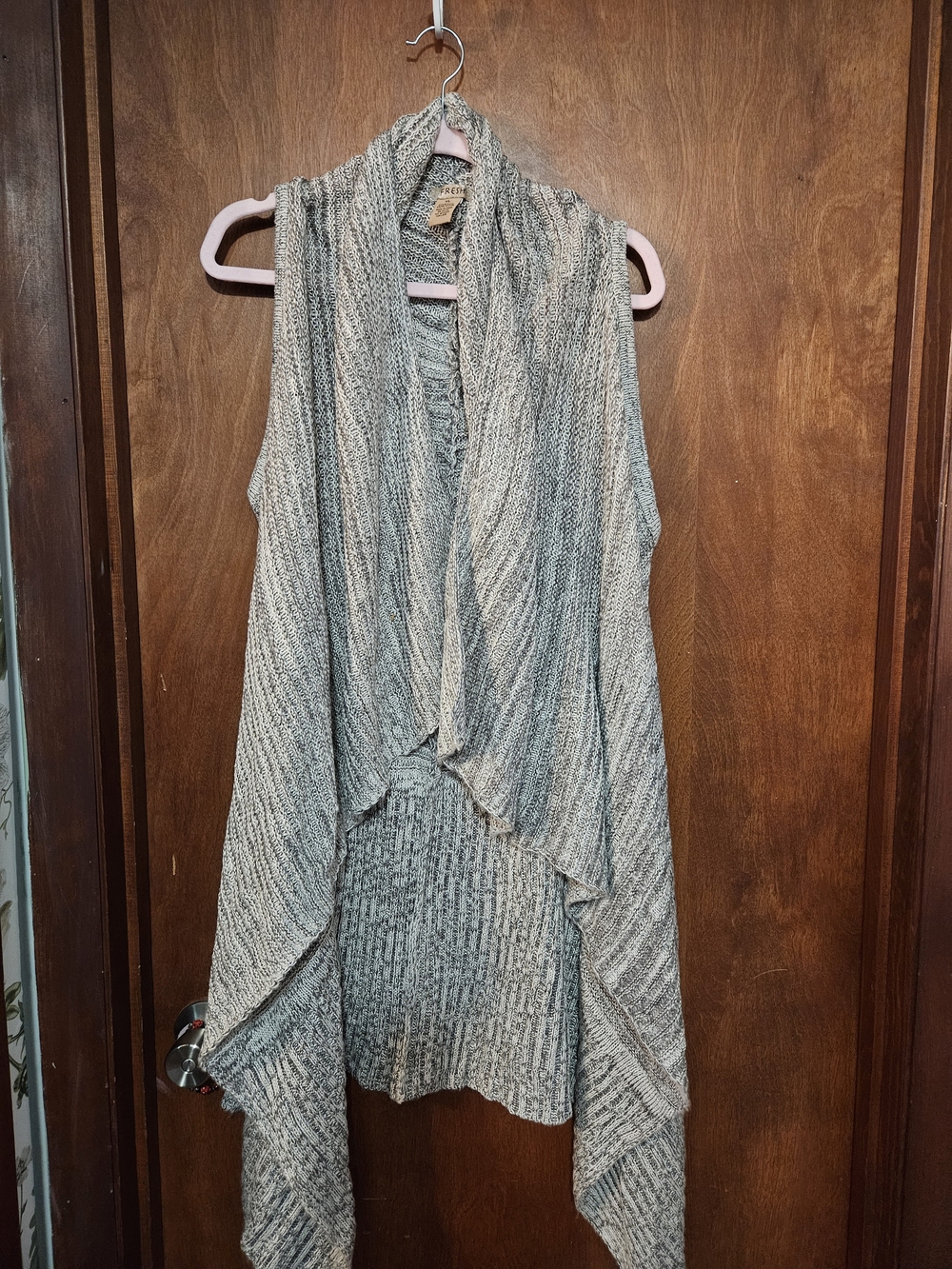 fresh Marled Gray and Cream Open-Front Draped Vest